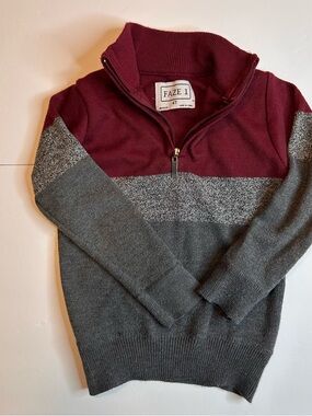 Burgundy and Gray Kids Sweater Long Sleeve 1/4 Zip Boys Toddlers Size 4T